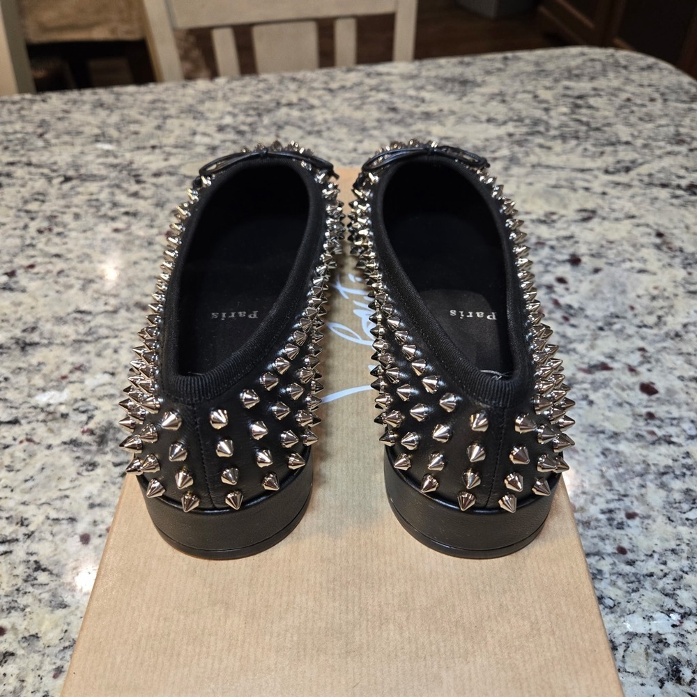 NEW Christian Louboutin Sweetie Jane Spikes Black Studded Flats Size 37 - Picture 7 of 13
